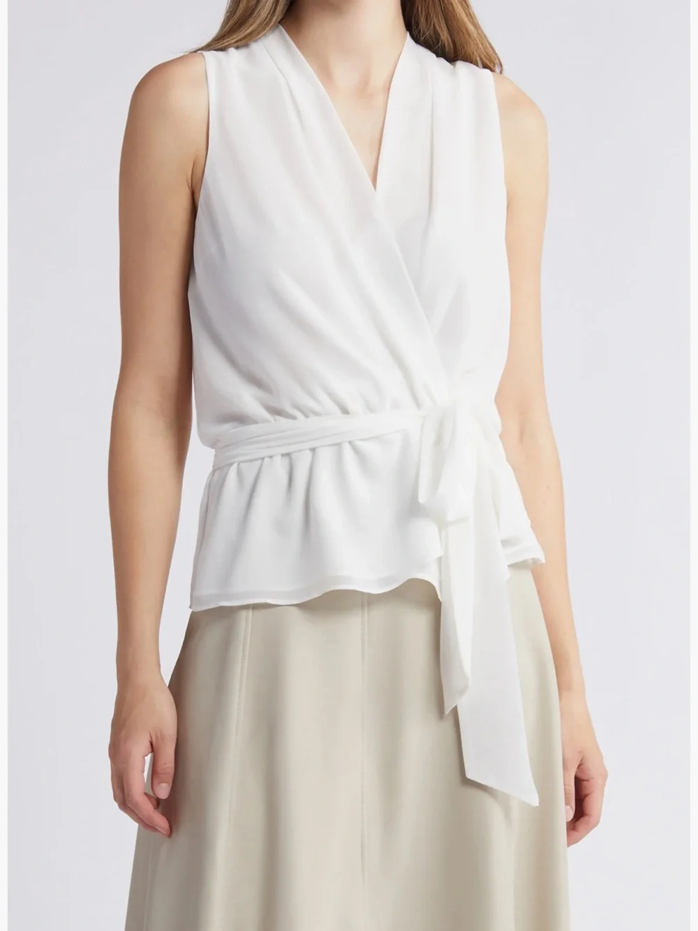 Michael Kors White Wrap-Front Sleeveless Top